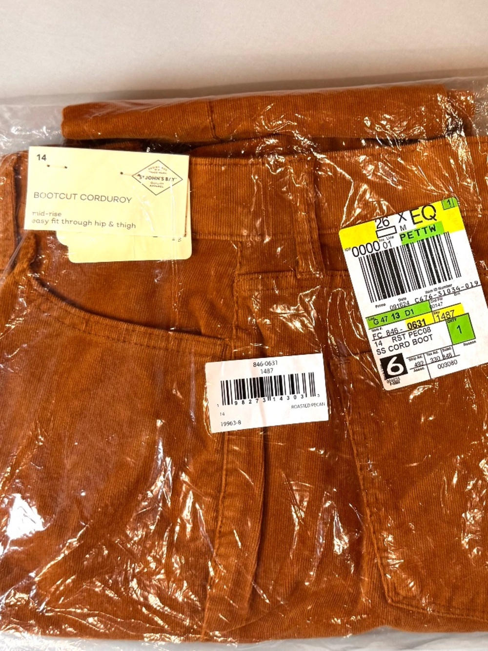 NWT St. John's Bay Secretly Slender Bootcut Corduroy Pants Roasted Pecan 14